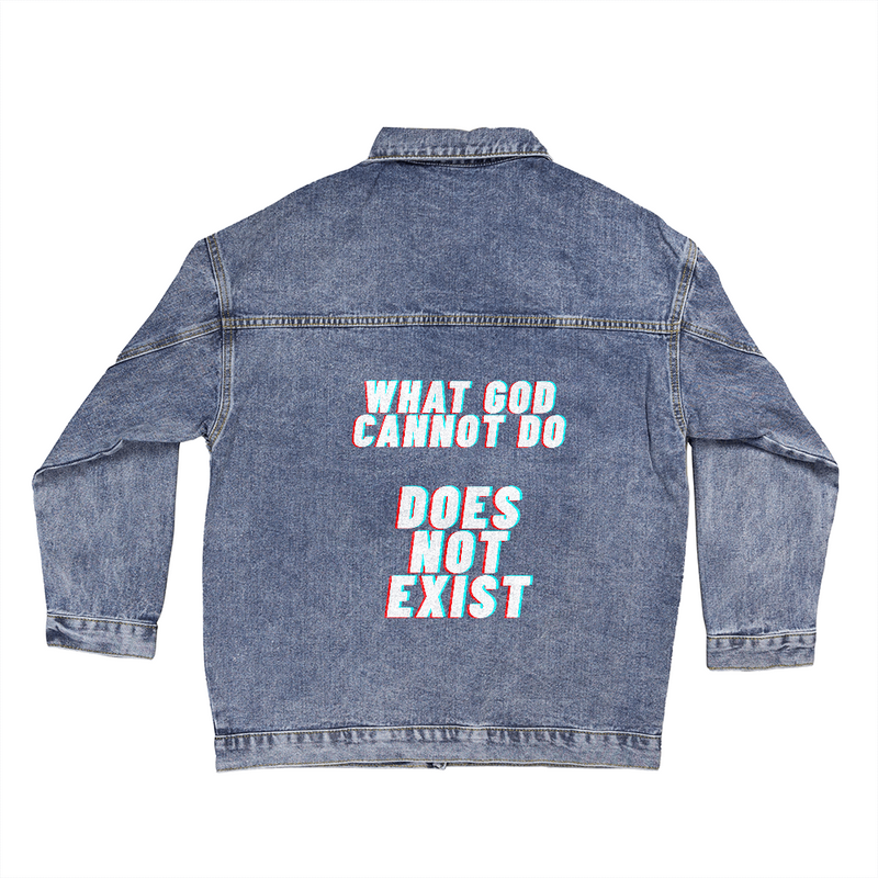 “What God Cannot Do Does Not Exist” – Faith Statement Oversized Women's Denim Jacket