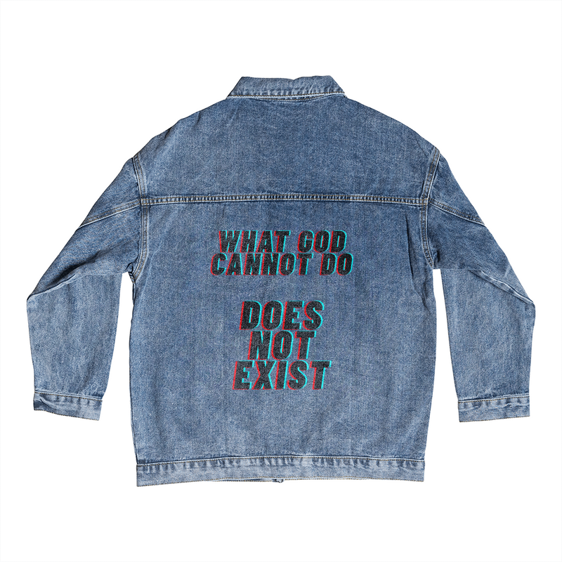 “What God Cannot Do Does Not Exist” – Faith Statement Men's Denim Jacket