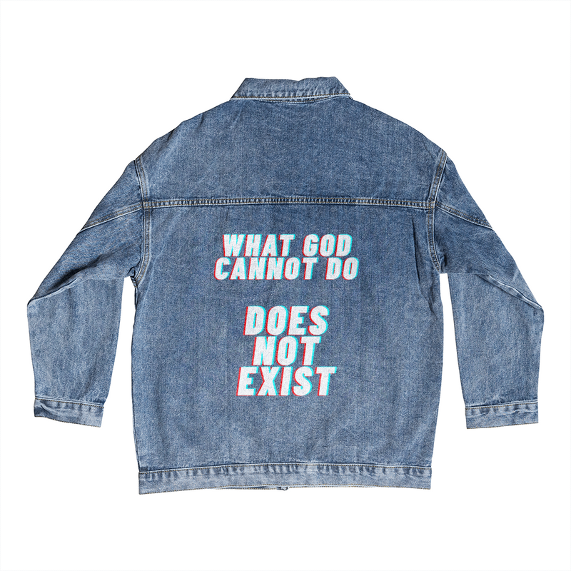 “What God Cannot Do Does Not Exist” – Faith Statement Men's Denim Jacket